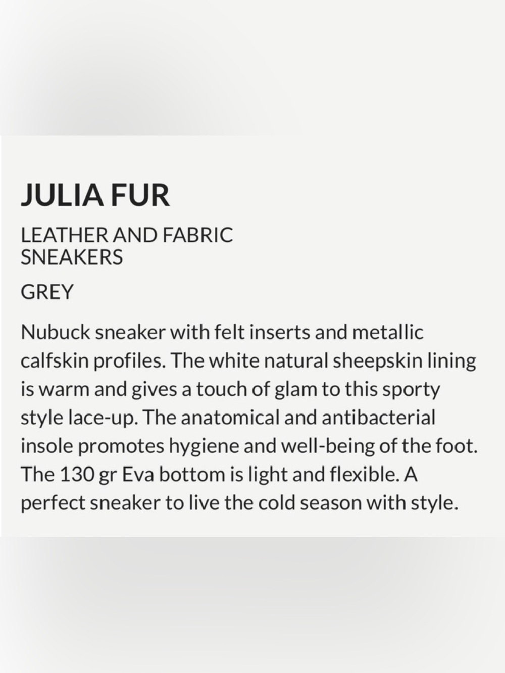 NWT VOILE BLANCHE JULIA Fur Leather and Fabric Sneakers in Grey - Picture 4 of 16